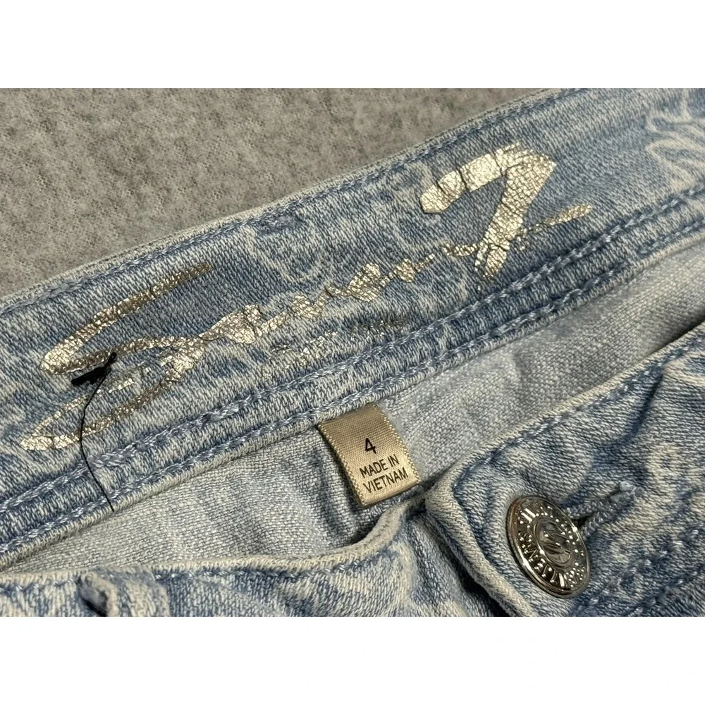 Seven 7 Denim Shorts Womens 4 Light Wash Bermuda Floral Print Stretch Bonnaro‎